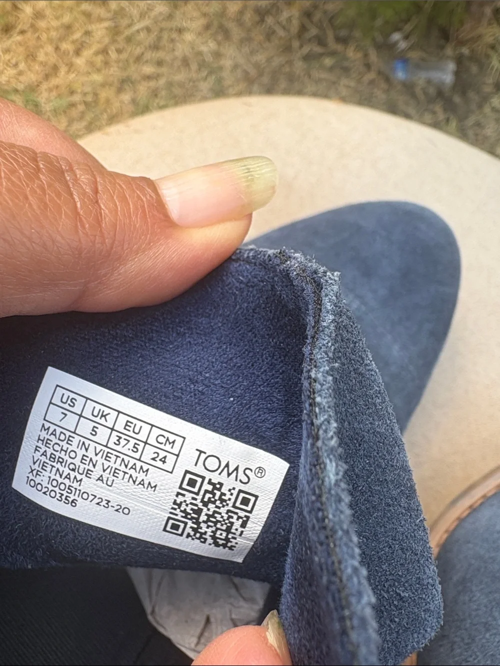 Toms Navy Suede Ankle Booties with Patterned Back